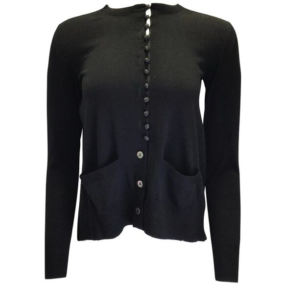 Sacai Satin Panel Back Fine Gauge Knit 100% Wool Cardigan Black S FLAW - Picture 1 of 12
